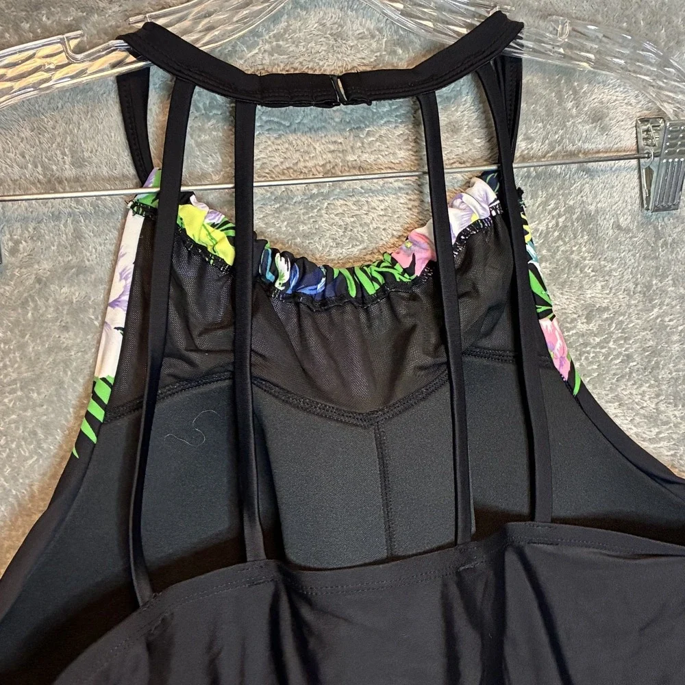 Cacique Women Floral Print Halter Tankini Swim Top 16 Plus Botanical Strappy